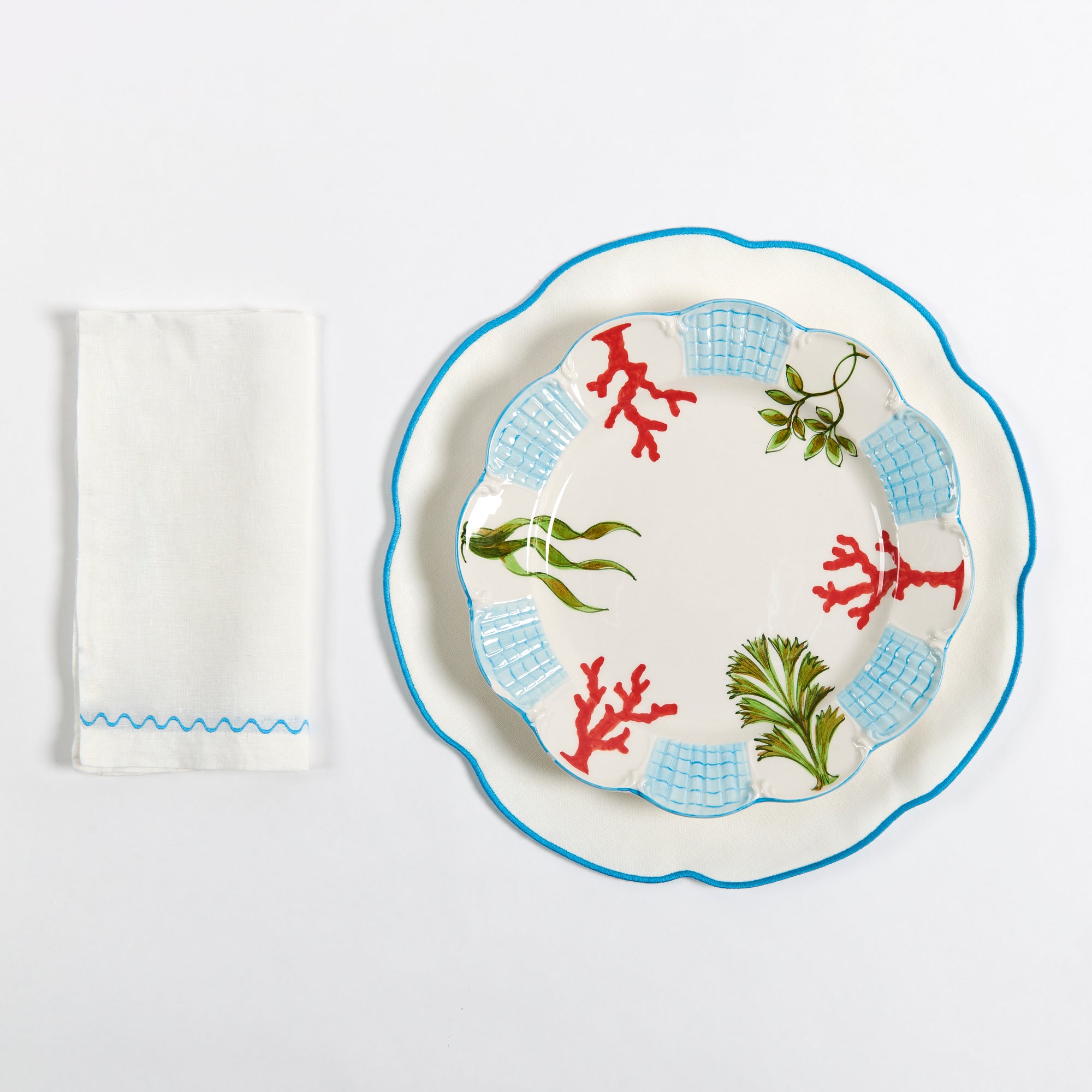 Coated White Linen Placemat, Turquoise