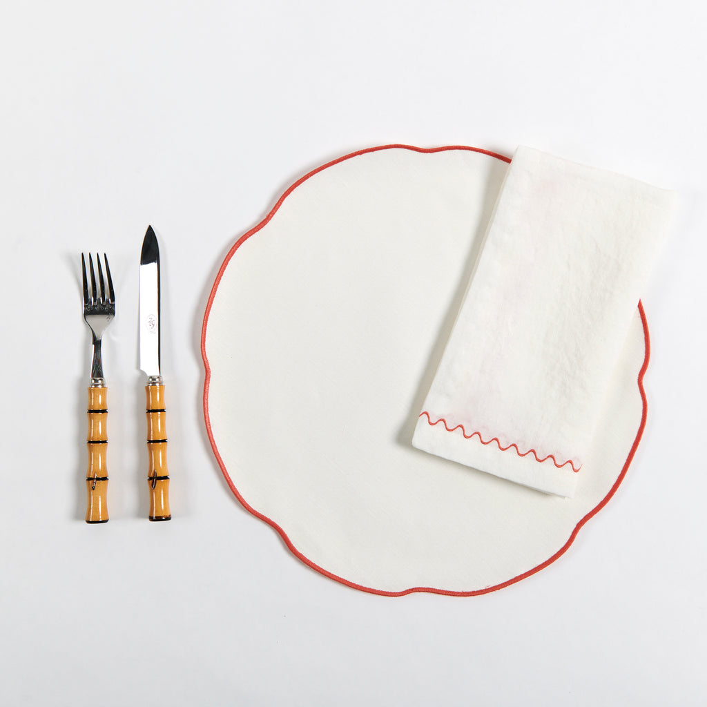 Coated White Linen Placemat, Coraille with Napkin and Cutlery