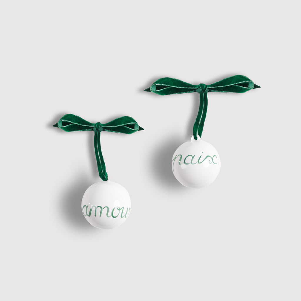 Paix & Amour Christmas Bauble, Set of Two