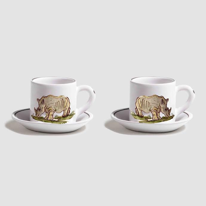 Animaux de la Savane Pair of Espresso Cups & Saucers, Rhino