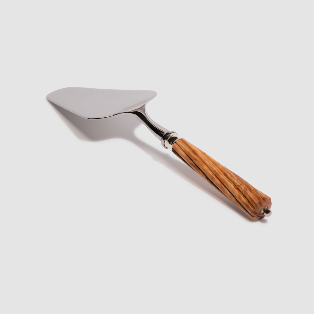 Romilly Stainless Cake Server with Carved Olivewood