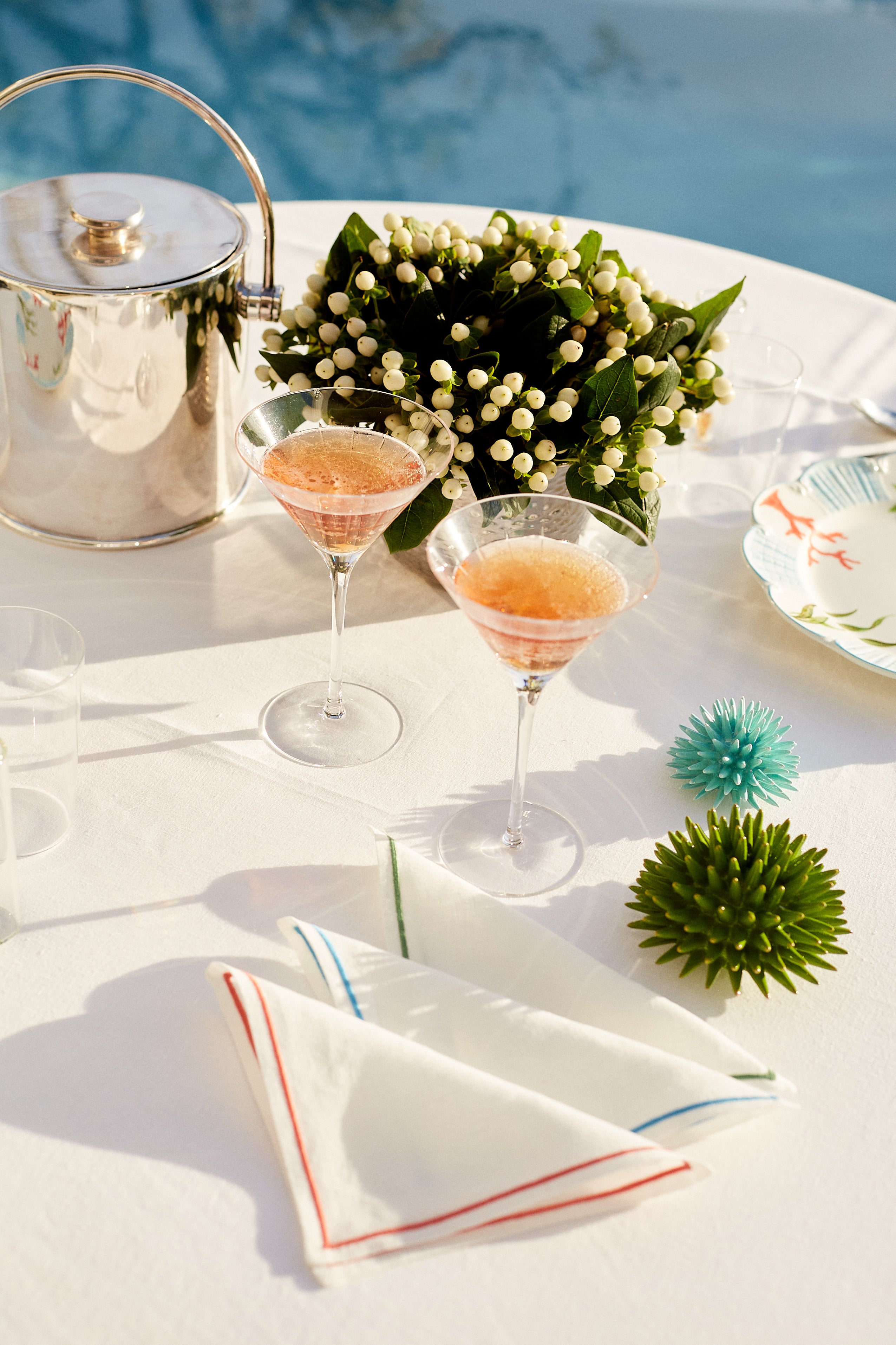 Table Setting with Soft Linen Cord Embroidered Cocktail Napkin, White, Set of Three