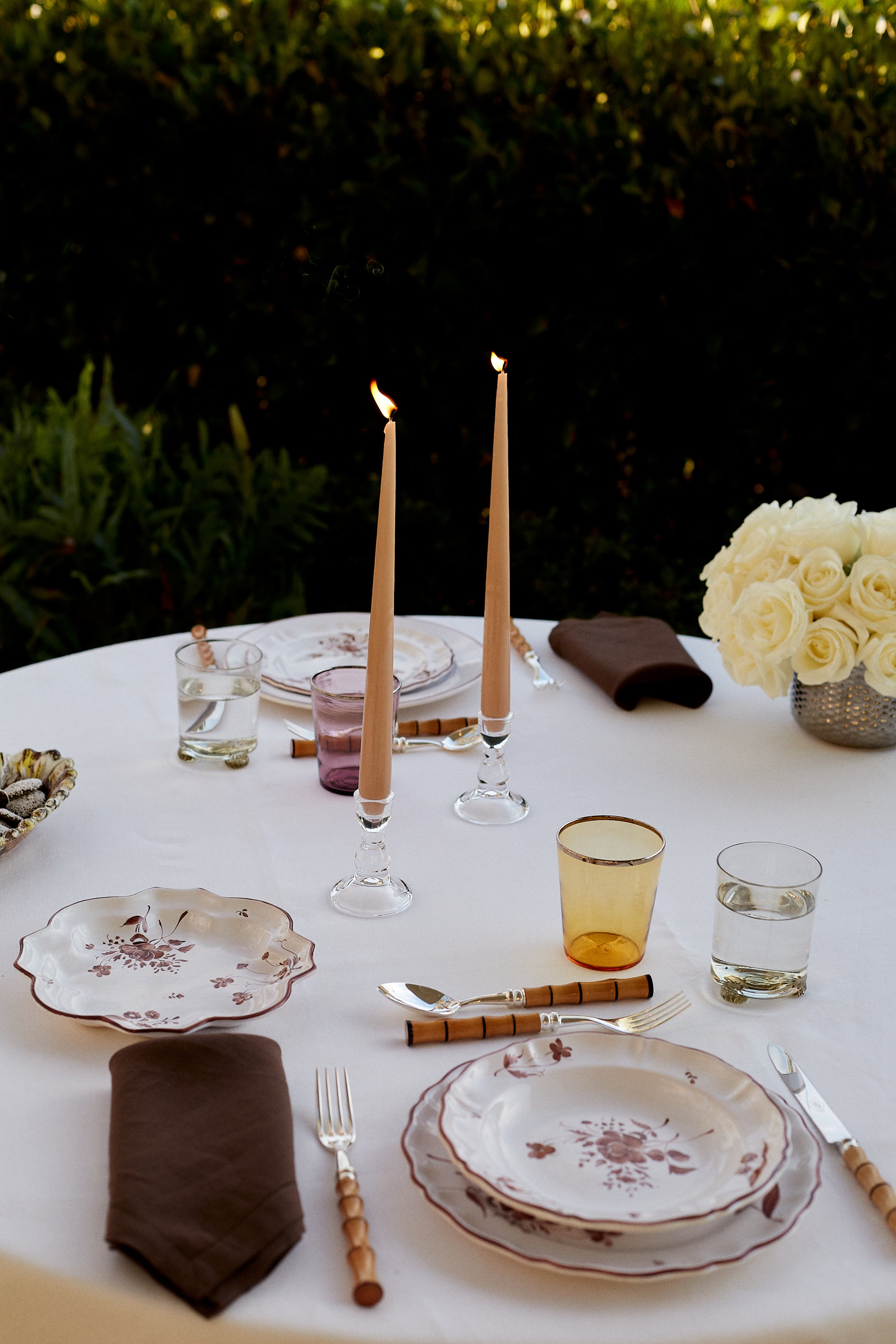 Table Setting with Pulled Thread Dinner Napkin, Chocolate