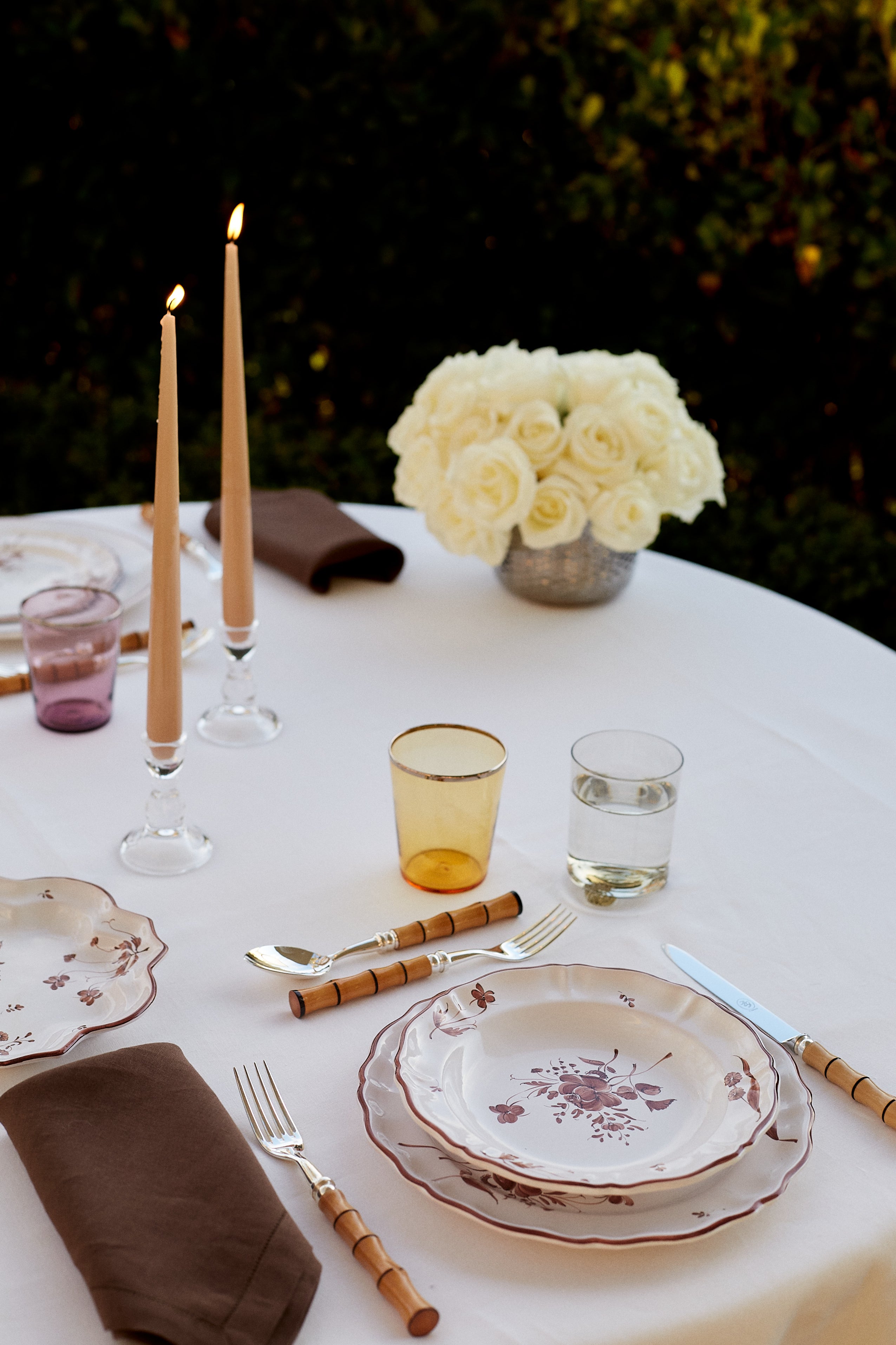 styled table setting with Camaieu Pasta/Soup Bowl, Chocolat