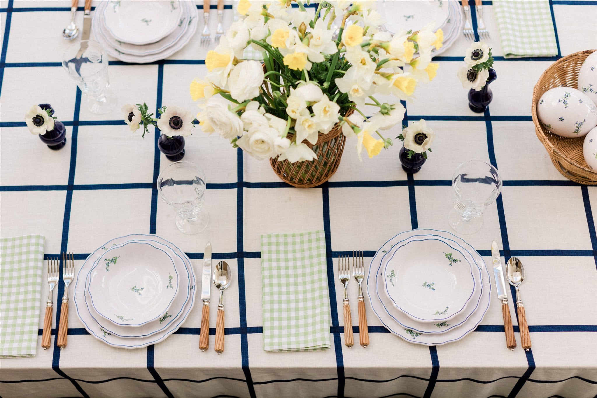 Table Setting with Vichy Napkin, Sage