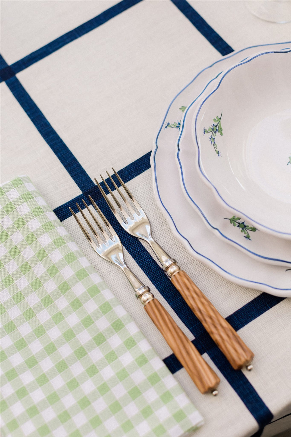 Table Setting with Romilly 5pc Stainless Cutlery Set with Carved Olivewood