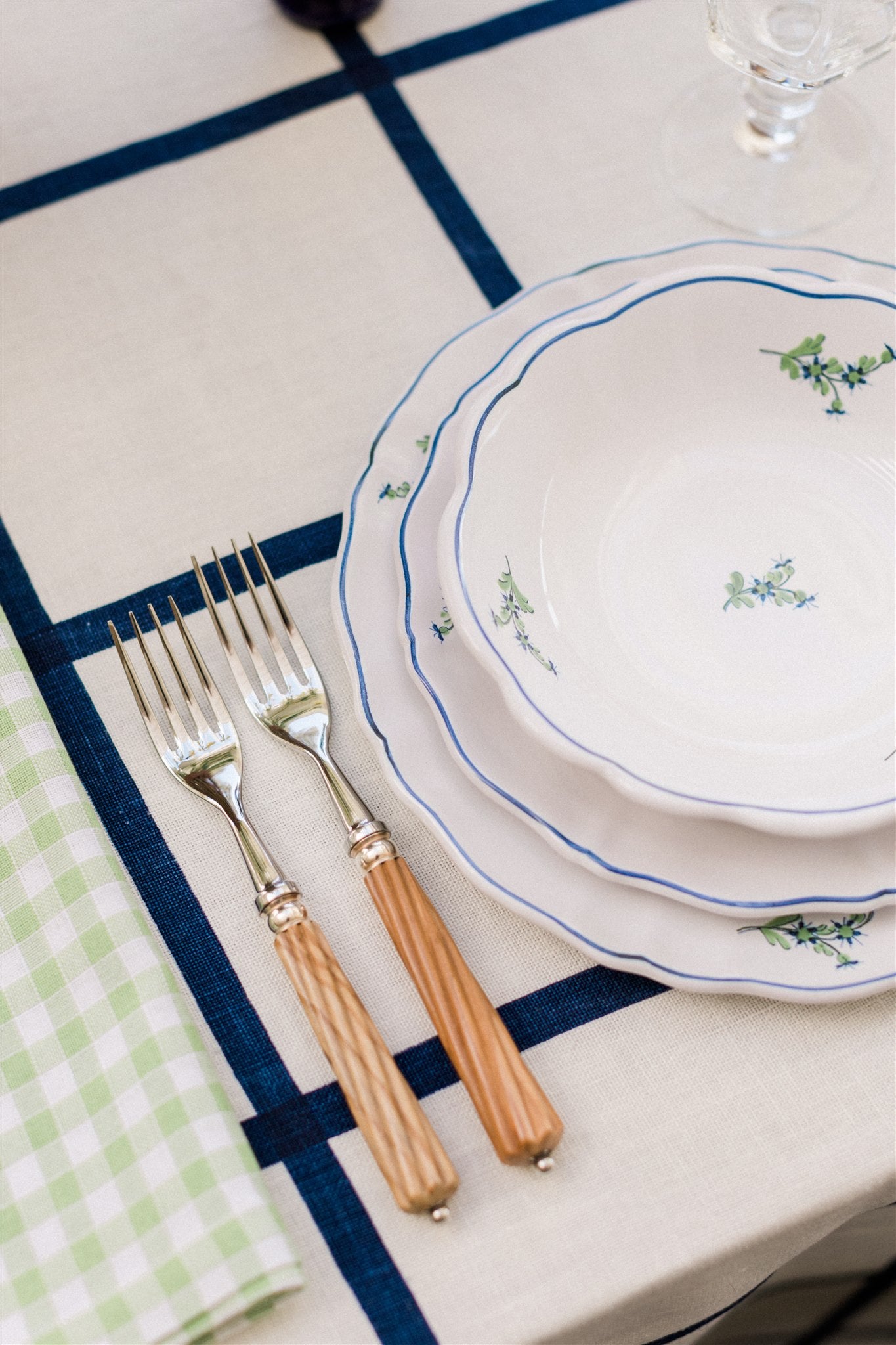 Table Setting with Les Bleuets Bowl, Blue and Green