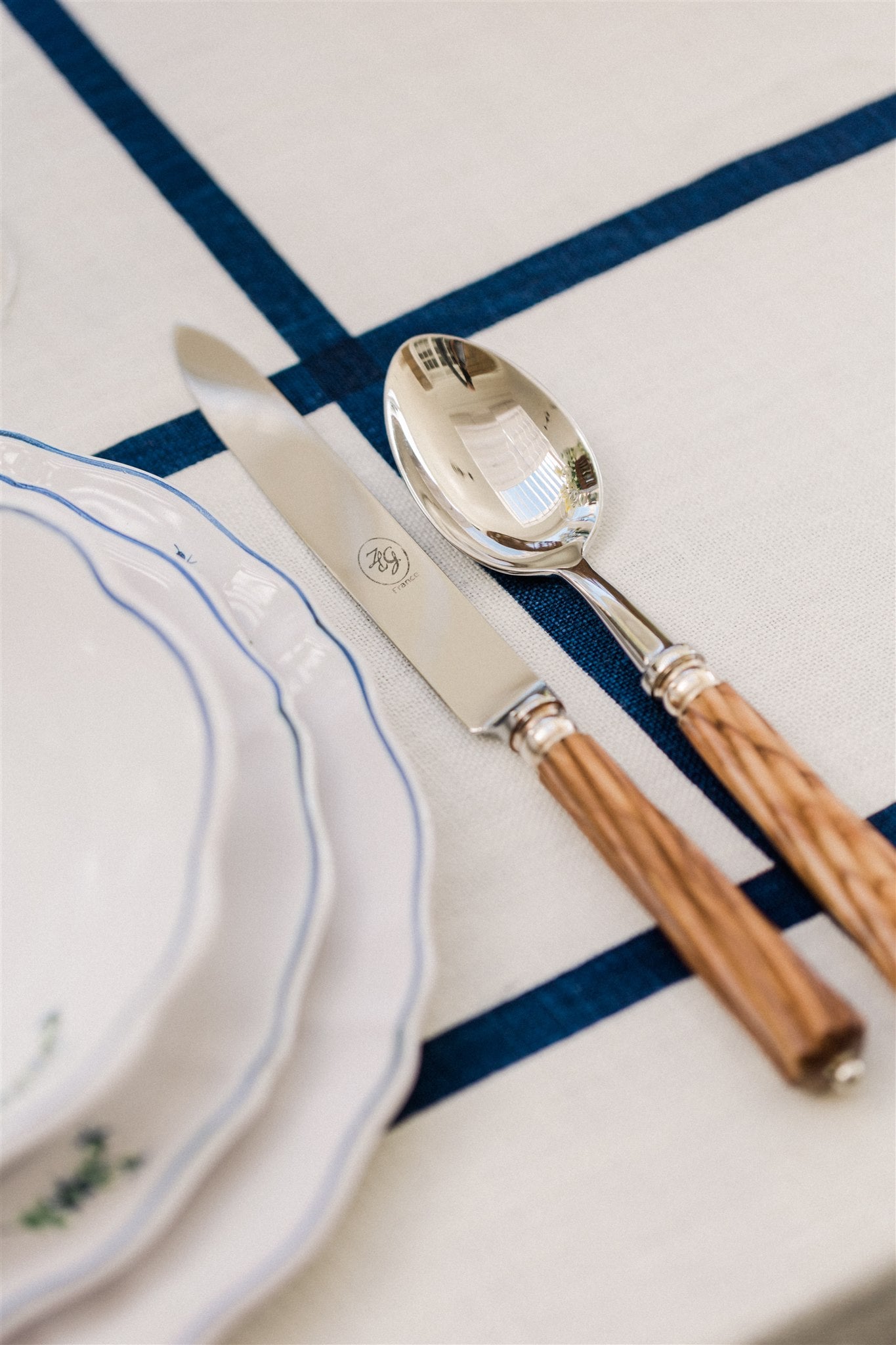 Table Setting with Romilly 5pc Stainless Cutlery Set with Carved Olivewood