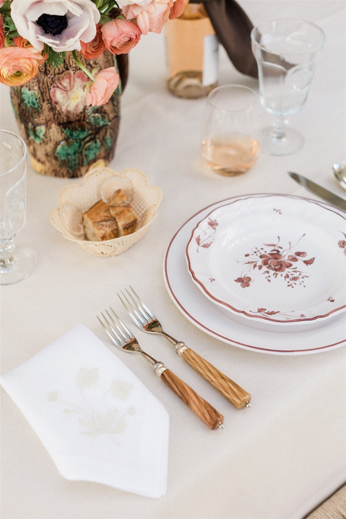styled table setting with Camaieu Ivoire Embroidered Dinner Napkin