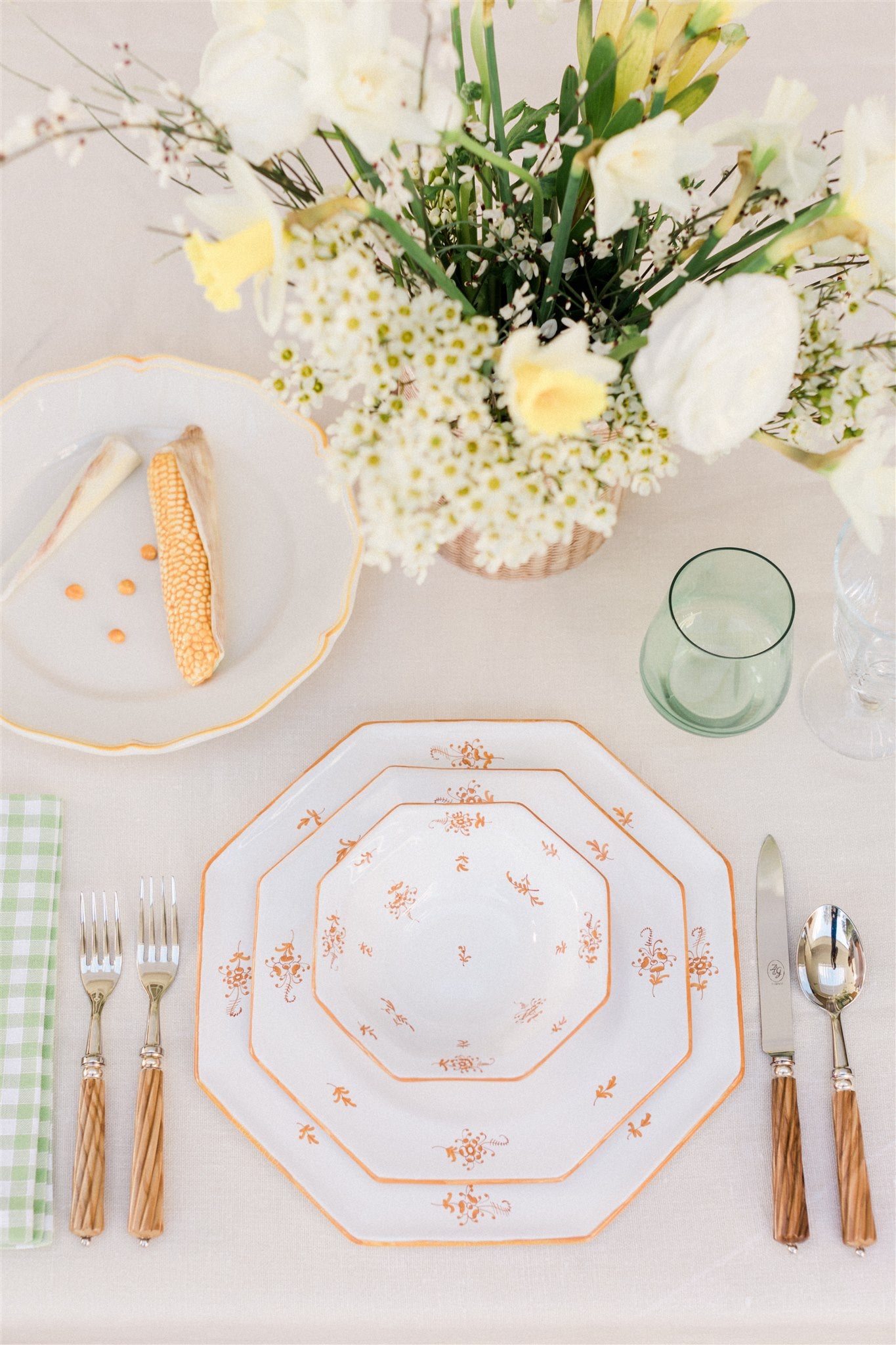 styled table setting with Brindille Salad/Starter Plate, Ochre Brûlée