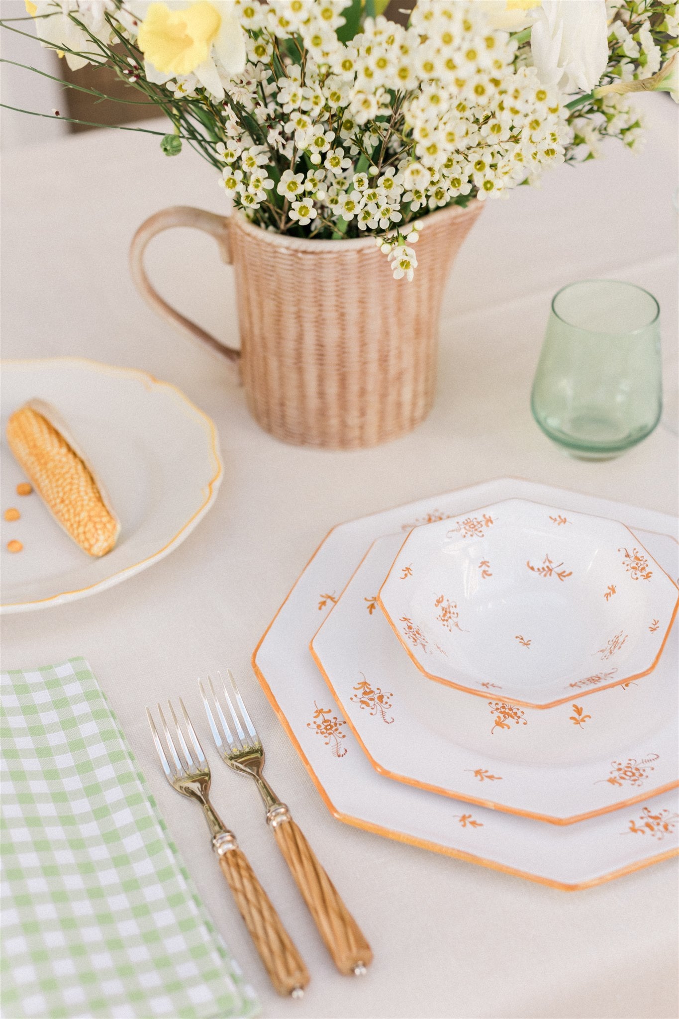 styled table setting of Brindille Small Bowl, Ochre Brûlée